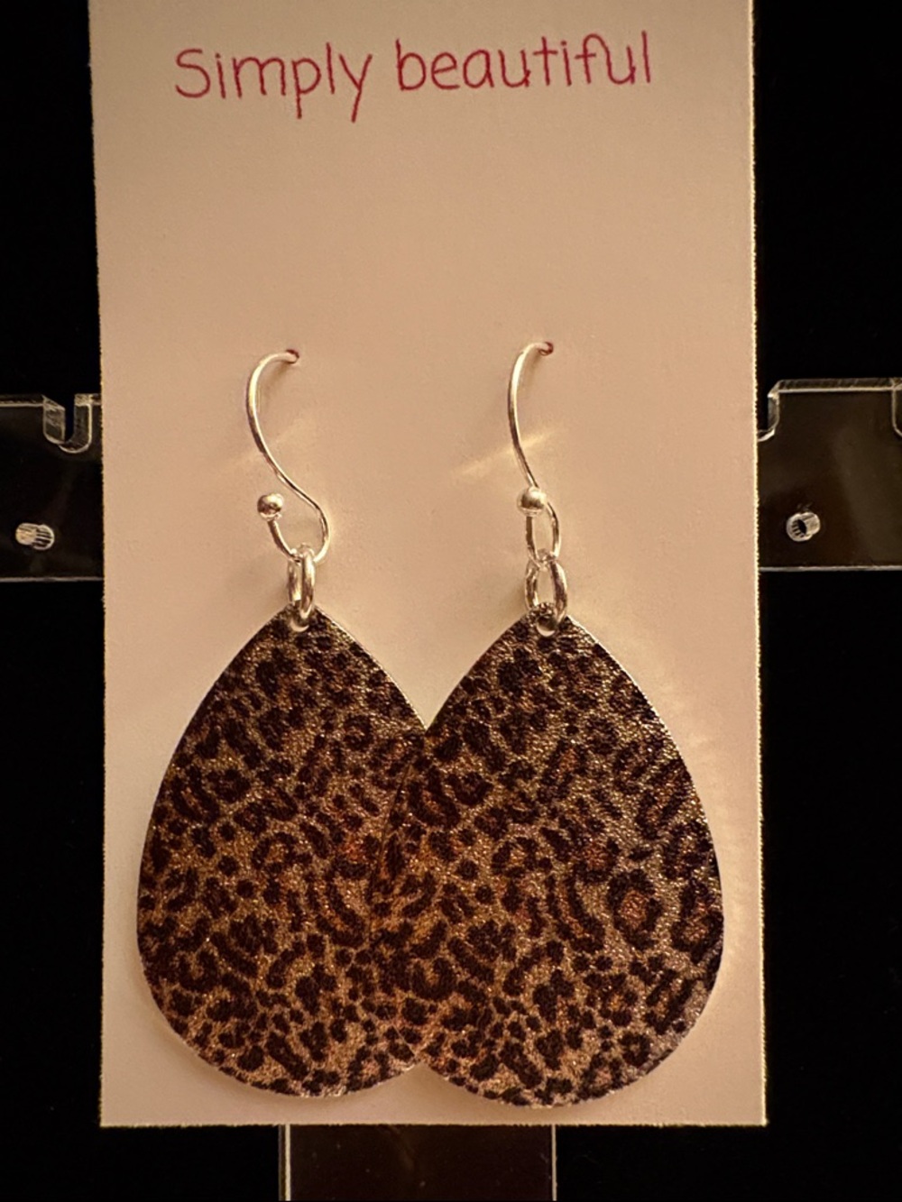 Simply Beautiful Black and Brown Leopard Teardrop Earrings Silver Plated